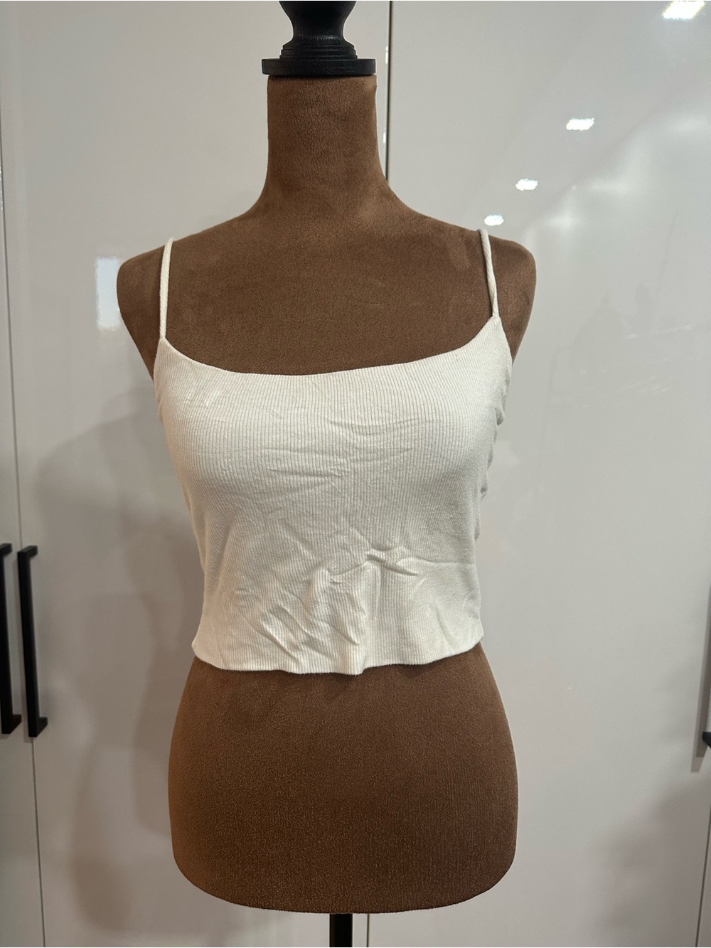 AKIRA Cream Ribbed Cropped Cami Tank